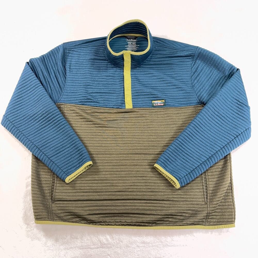 L.L. Bean Mens XXL Ribbed Knit Snap Pullover Blue Olive Slightly Fitted